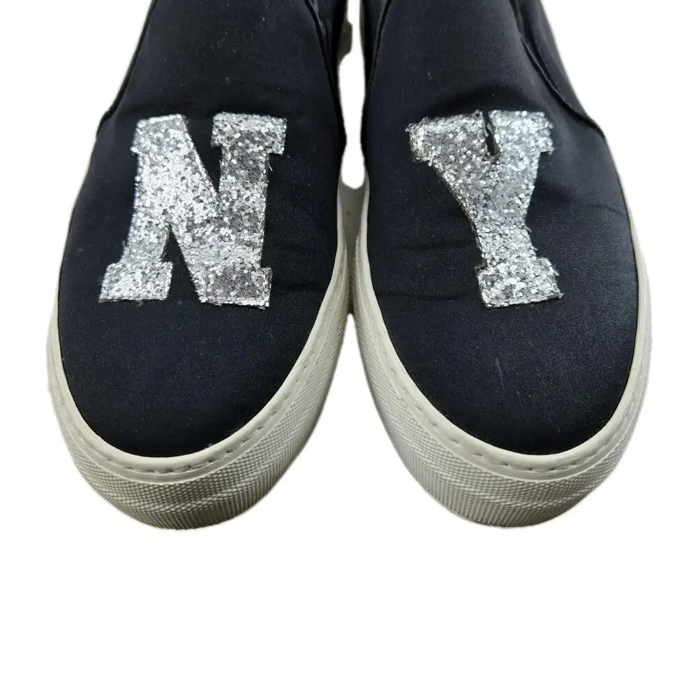 Joshua Sanders Slip On Sneakers Womens‎ 38 7.5 Black Satin Glitter NY New York